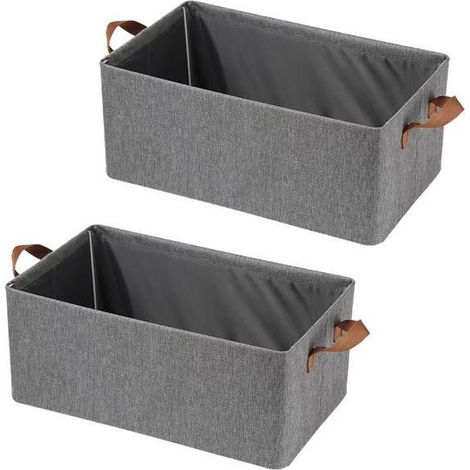 Bacs de rangement pliables pour vêtements, lot de 2 grands bacs avec cadre en métal pour organiser placards, étagères et chambre à coucher (1/4)