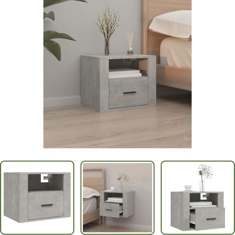 Table de chevet flottante - Table de chevet murale Gris béton 50x36x40 cm (1/5)