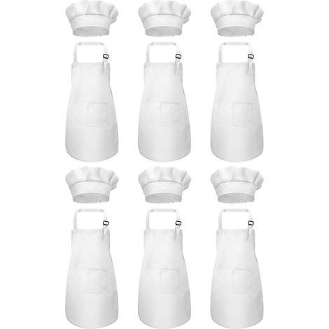 Ensemble de 12 pièces comprenant un tablier et une toque de chef, tablier enfant ajustable avec poches (blanc, convient aux enfants de 2 à 6 ans). (1/5)