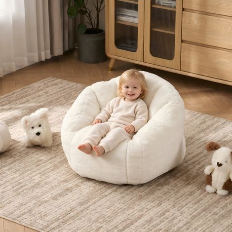 Canapé-Pouf 1 place doux format – Sans montage – Adapté coin lecture salon chambre enfant – Design pour enfants – 75×70×52 cm – Beige (1/5)
