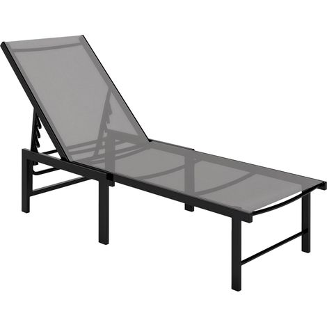 Chaise longue jarden extérieur chaise longue enclenable 5 positions réglables assise en textilène gris (1/5)