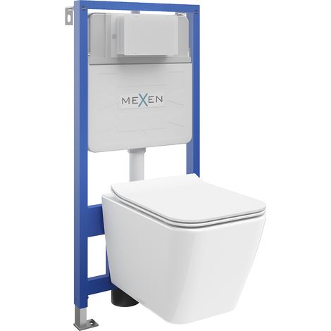Mexen Cube conjunto empotrado WC bastidor Fenix Slim con taza WC y asiento de cierre suave, blanco brillo - 61030924000 (1/3)