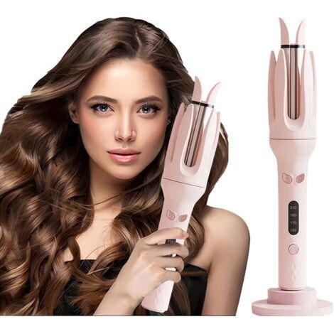 Fer à friser automatique - 4 niveaux de température sélectionnables, Rotatif 28mm, Anti-emmêlement, Outil de coiffure, Rose