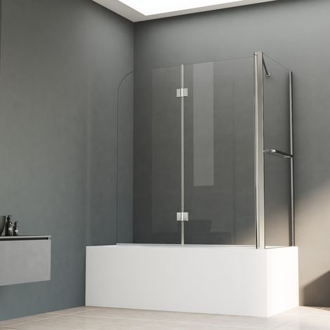 Badewannenaufsatz mit Seitenwand 120 x 75 x 140 cm Eck Duschwand Badewanne 2-teilig Faltbar Duschabtrennung Duschwand Duschtrennwand Badewannenfaltwand 6 mm Echtglas NANO-Beschichtung (1/5)