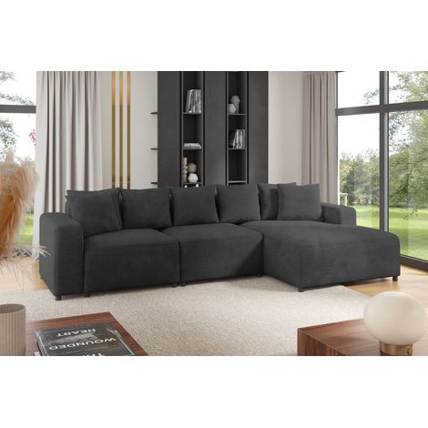 Ecksofa Designersofa Sofa MEGAN in Stoff Poso Dunkelgrau Ottomane Rechts (1/2)