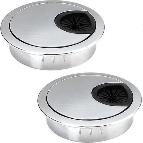 Cache-câble rond en alliage de zinc pour bureau, table et plan de travail, diamètre 50 mm, hauteur 15 mm, argent (1/5)