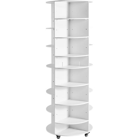 Mophorn Étagère à chaussures rotative à 7 niveaux avec tablettes ajustables, organisateur pivotant à 360° pour 28 paires, idéal pour chambre, salon, entrée et dressing, coloris blanc (1/5)