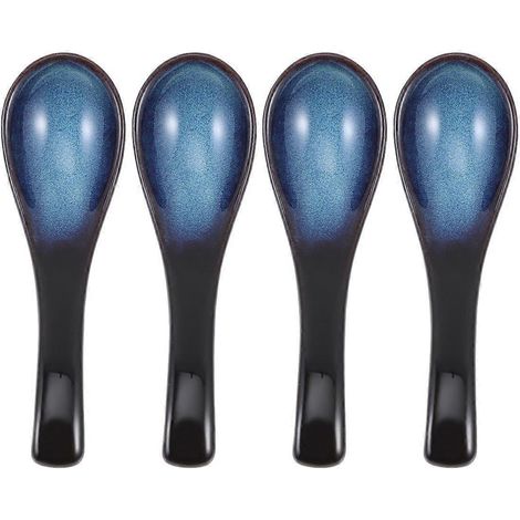 Lot de 4 cuillères à riz portables en céramique rétro japonaise (bleues) (1/4)