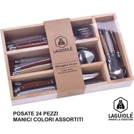 Set 24 Pezzi Posate da Tavola con Manico in Plastica – Servizio Posate per 6 Persone, Coltelli, Forchette, Cucchiai e Cucchiaini – 40268407