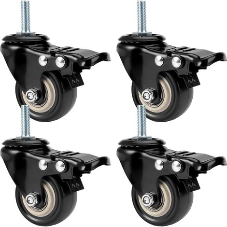 Lot de 4 roulettes pivotantes M8 x 25 mm, avec frein, antidérapantes, noires, intérieur/extérieur (1/5)