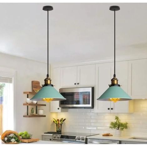 U-DO 2Pcs Suspension Ajustable Vintage,22CM Lustre Abat - Jour Cage en Fer Vert Lampe de Plafonde Intérieur pour Salon Cuisine (1/4)