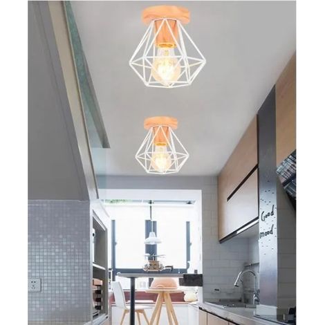 kawoo Lot de 2 Plafonnier Industrielle Blanc E27 Luster Plafonnier Vintage en Cage Style Edison pour Salon Chambre (1/4)
