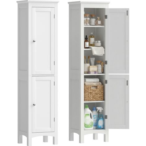 Tall Bathroom Storage Unit, Slim Bathroom Cabinet with Adjustable Shelves and Double Door, White (1/5)