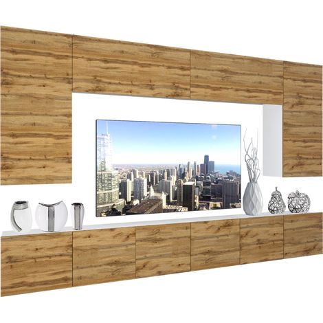 BELINI Wohnwand Vollausstattung Wohnzimmer-Set Moderne Schrankwand mit LED-Beleuchtung Anbauwand TV-Schrank Wotan-Eiche