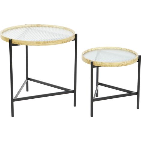 Set de 2 table d'appoint ronde en verre / métal noir - Diamètre 62 x Hauteur 55.5 cm -PEGANE- (1/5)