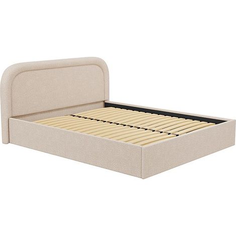 Lit coffre 140 x 190 cm - Tissu bouclette - Beige - FIREZA II