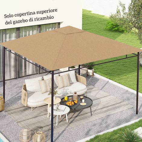 Toiture de remplacement beige pour tonnelle 3x3m en polyester avec aérations et trous de drainage. (1/5)