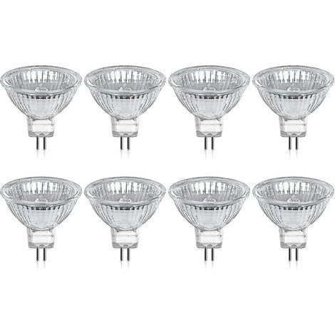 Lot de 8 ampoules halogènes GU5.3 MR16 20 W 12 V blanc chaud, avec vitre de protection, 400 lumens, culot à 2 broches remplacement pour halogène 20 W (1/4)