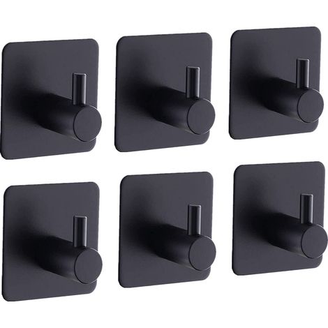 Crochet Adhésif Noir, Accroche Serviette, Crochet Autocollant Adhesif Acier Inox,Salle de Bains(Noir,6pcs) (1/5)