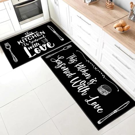 Lot de 2 Tapis Cuisine Antidérapant, Lavable Avec Autocollants, Pour Couloir Et Salle De Bain (1/5)