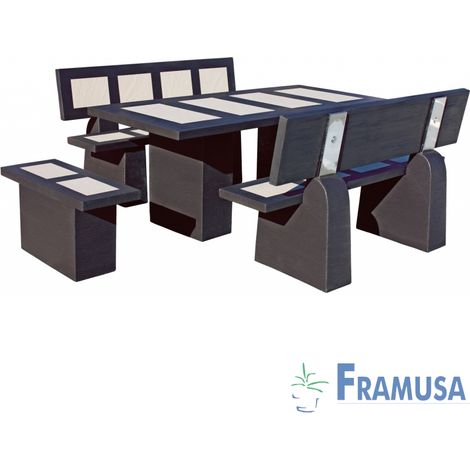 CONJUNTO COMEDOR PIEDRA RECTANGULAR JARDIN STATUS POLAR WENGUE