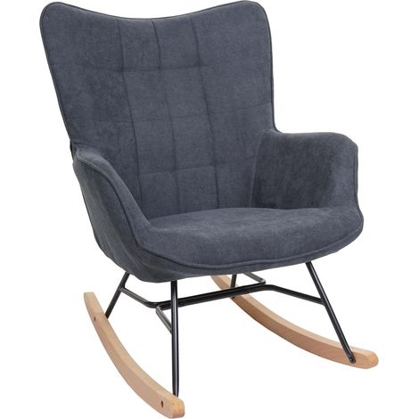 [NON UTILIZZATO] Sedia a dondolo nordica elegante HHG-752 91x73x83cm legno metallo tessuto antracite