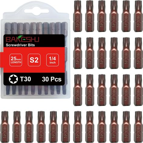 Embouts T30 x 30 pièces, embout Torx T30 1/4" entraînement hexagonal (longueur : 25 mm) (1/5)