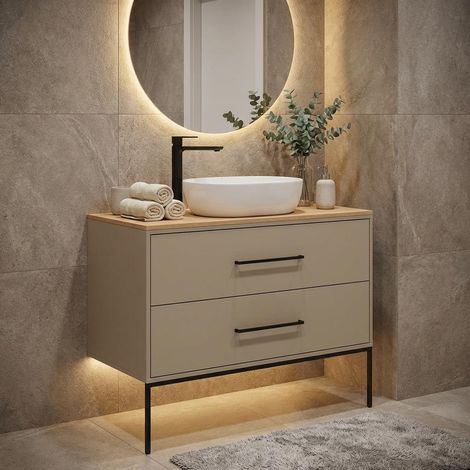 Mobile bagno sospeso con 2 cassetti colore tortora e specchio. MALIGI HOME MG-IMALIA Tortora (1/5)