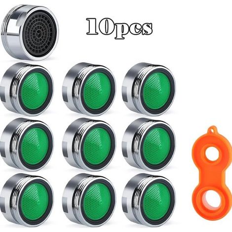 Juego de 10 aireadores de grifo de 24 mm con filtro verde, incluye 1 maneta, aptos para grifos de baño y cocina (1/5)
