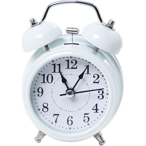 Réveil de bureau silencieux en métal à double sonnerie, adapté aux dormeurs profonds, [blanc] (1/5)