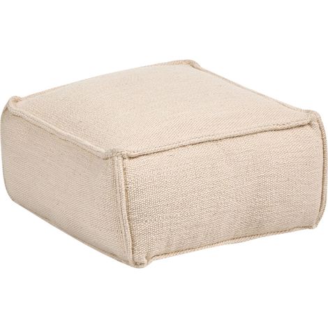 Pouf Beige Baumwolle 50 x 50 cm mit EPS-Perlen Quadratisch Dicke Nähte mit Reißverschluss Modern Bodenkissen Sitzpouf Ottomane Indoor