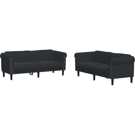 vidaXL Juego de sofás 2 piezas terciopelo negro (1/2)