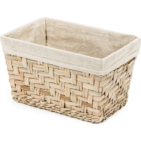 Rangement & Cie RAN6511 - Cestino Fiesta in giunco intrecciato con fodera in lino, misura piccola, beige (1/5)
