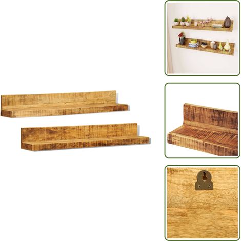 Lot de 2 étagères murales en bois solide - Étagères Murales - Étagères En Bois - Rangement Mural - Décoration Intérieure - Meubles De Salle À Manger (1/5)