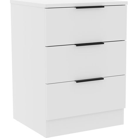 Trega 3 Drawer Bedside Table Nightstand Bedroom Storage, H 50 x W 39 x D 28 cm, White