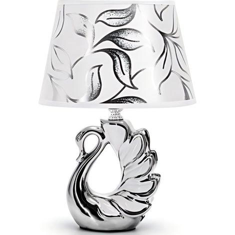 Lampe Décorative Céramique Finition Brillante Sculpture Cygne Élégante Douille E14 Style Moderne Raffiné Déco Intérieur