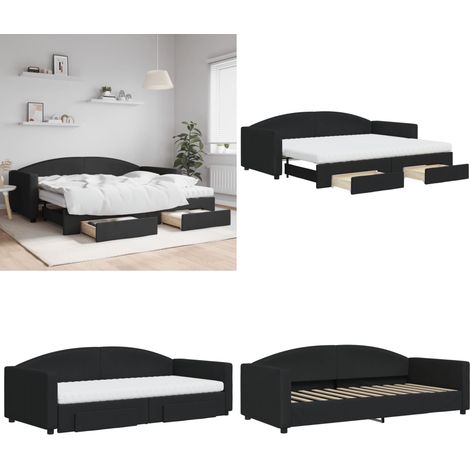 Tagesbett Ausziehbar mit Schubladen Schwarz 90x200 cm Stoff - Schlafsofa - Doppelbett (1/5)