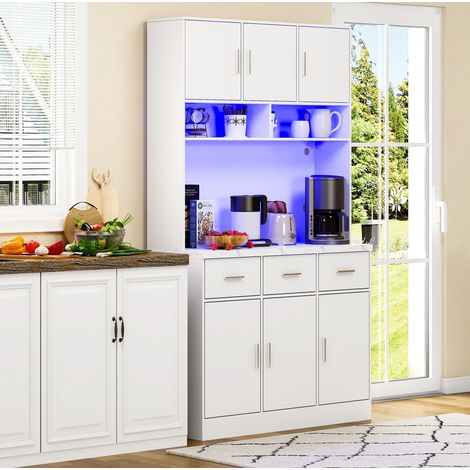 Aparador alto FloraGrace 100 x 40 x 180 cm, blanco, para cocina, con almacenaje (1/5)
