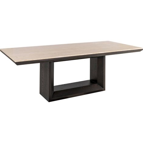 Table à manger design plateau travertin et base sculpturale brune - Brun naturel et bois foncé (1/5)