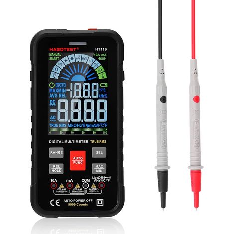 HT116 VA Smart Portable Multimeter with Large 9999 Count Color Display, Flashlight Function, True RMS NCV, DC Current, AC Voltage, Resistance, Current, and Capacitance (1/4)
