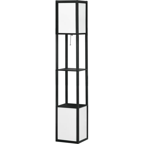 Suspension en bois avec étagère E27 40W max Noir et Blanc 26x26x156 cm