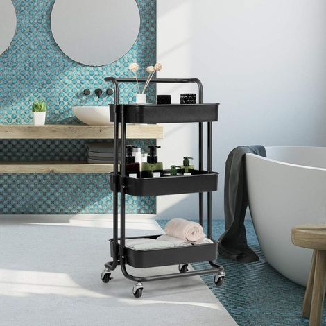 Ortviai – Chariot de rangement mobile 3 niveaux – organiseur à roulettes avec poignée, montage sans outil – compatible cuisine, salle de bains, chambre et atelier (1/5)