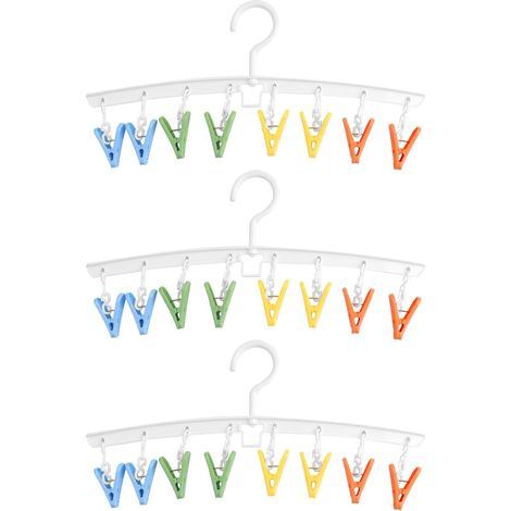 Lot de 3 séchoirs à chaussettes rotatifs, 8 pinces PP chacun, sous-vêtements et bébés, 360°, maison et voyage (1/5)