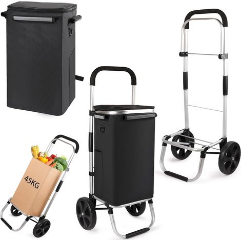 Chariot de courses pliable pour le shopping, chariot de transport, chariot de courses, panier à provisions avec couvercle (1/5)