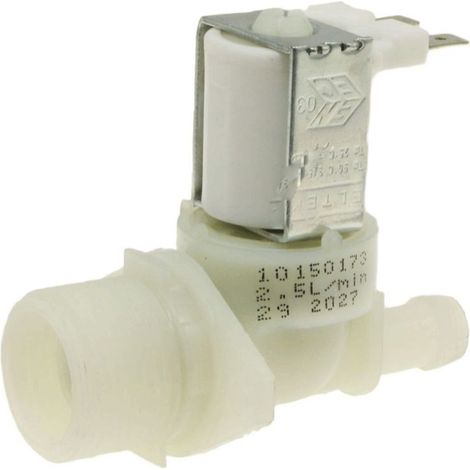 Brandt – Electrovanne 1 voie 180° pour lave-vaisselle – Débit d'eau droit – Branchement fiche plate 6,3mm – Entrée 19,05mm (¾) – Sortie 12mm – Tension 230V – Puissance 6W
