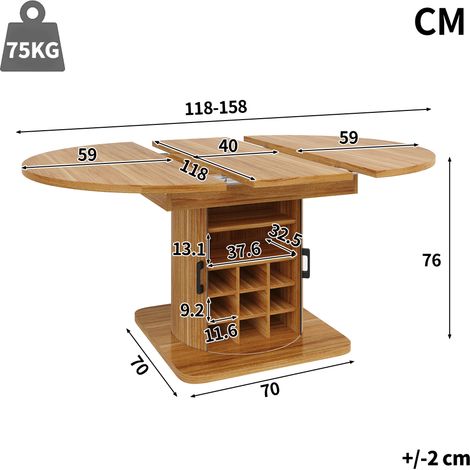 Table extensible avec rangement, table multifonctionnelle à étagères amovibles, table de cuisine compacte pour petits espaces et salle à manger, plateau en MDF, brun foncé (1/5)