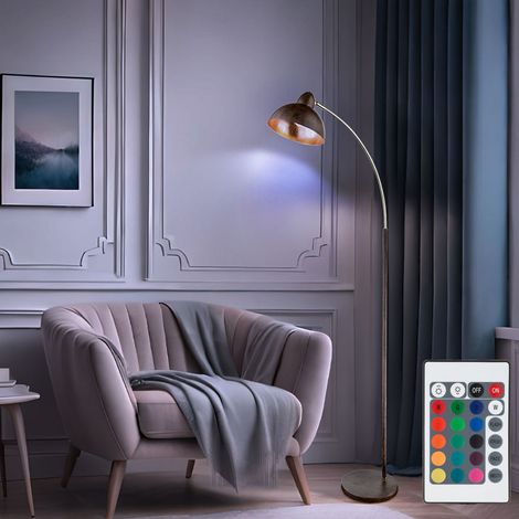 Lampada da terra color ruggine Lampada da soggiorno retrò in piedi oro Lampada da terra lampada ad arco oro ruggine, telecomando dimmerabile, LED RGB 8.5W 806Lm bianco caldo, H 155 cm