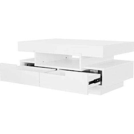 ELVMI Tavolino da Salotto con 4 Cassetti, 3 Vani e LED Regolabile, Finitura Lucida, per Soggiorno, 80x50x36 cm (1/5)