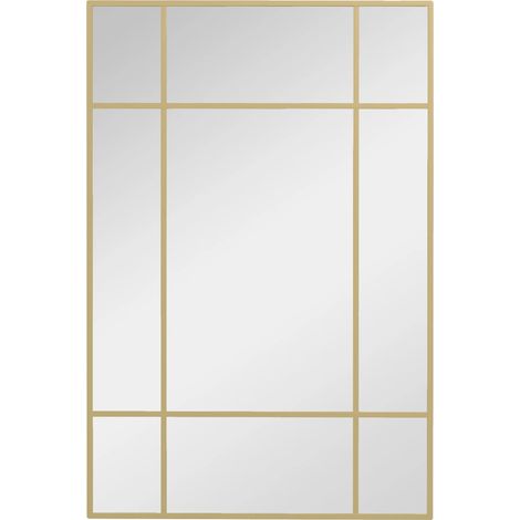 Espejo de pared rectangular con marco metálico dorado, 90 x 2 x 60 cm. (1/2)