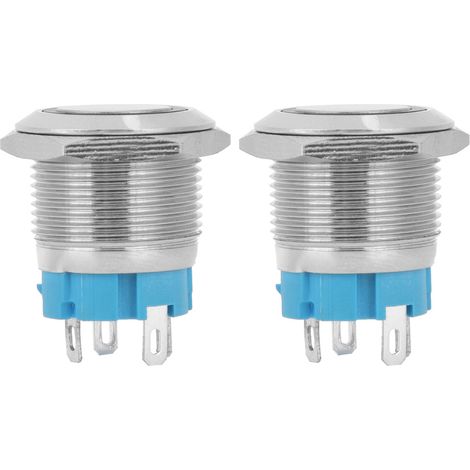 Bouton poussoir plat IP65 4 broches, auto-réinitialisation marche/arrêt avec voyant vert 1224VDC, 2 pièces (1/5)